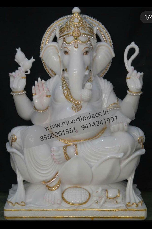 Sitting on Lotus Ganpati Idol